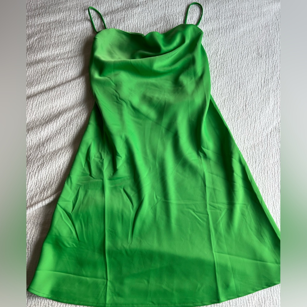 Brat Green MANGO Cowl Neck Minidress